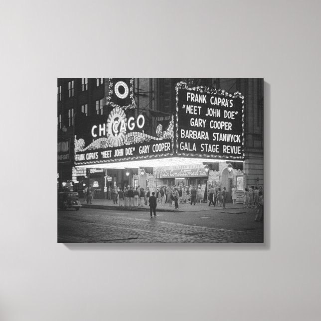Chicago Theatre på natten, 1941 Canvastryck (Framsida)