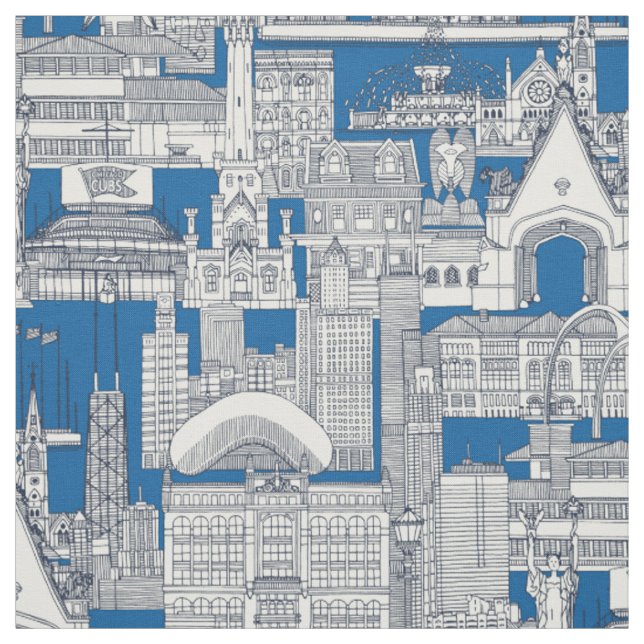 Chicago toile midnight blue cobalt tyg (Provkarta)