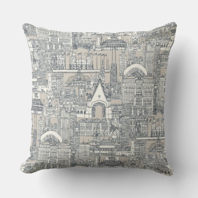 Chicago toile mörk grått Classic beige Kudde (Framsida)