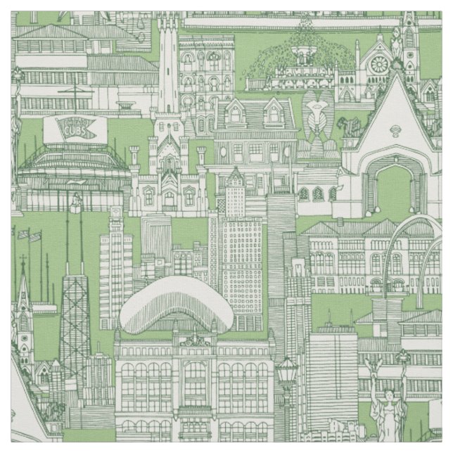 Chicago toile sea kelp sage grönt tyg (Provkarta)