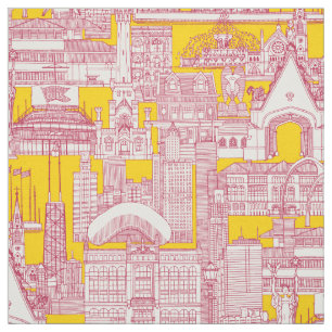Chicago toile viva magenta vivid gult tyg