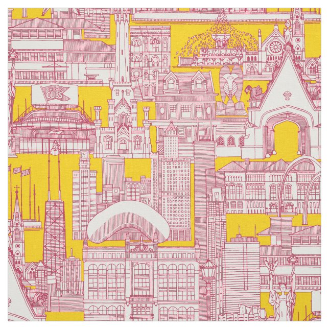 Chicago toile viva magenta vivid gult tyg (Provkarta)