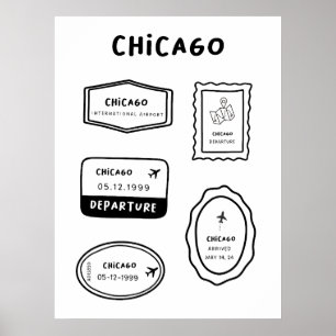 Chicago - Travel Frimärke Collection Minimalisti Poster