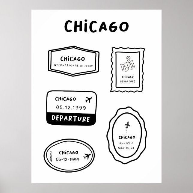 Chicago - Travel Frimärke Collection | Minimalisti Poster (Framsidan)