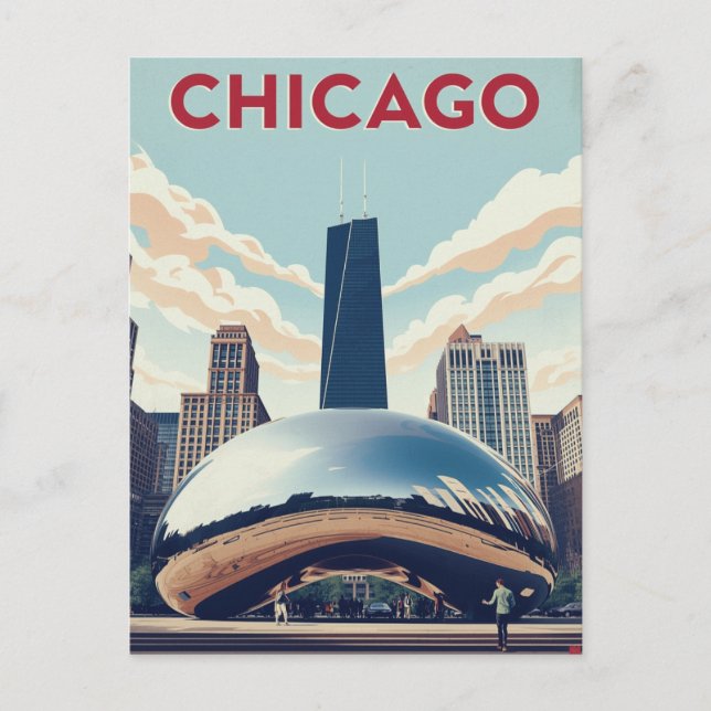 Chicago Travel Poster: The Bean and Willis Tower S Vykort (Framsida)