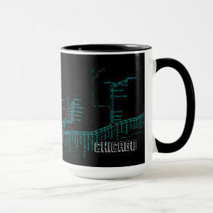 Chicago Tunnelbanan Karta w/ Tåg stoppar vintage n Mugg