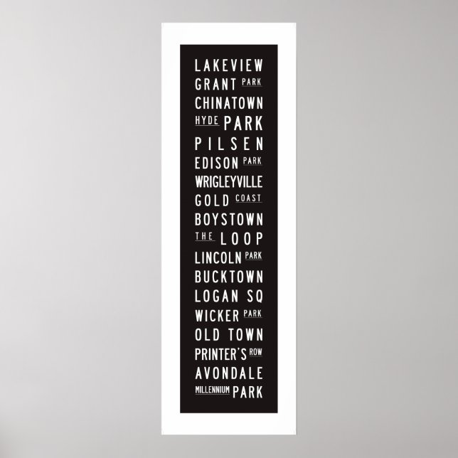Chicago Typografisk Tunnelbanan Art Buss Roll Poster (Framsidan)