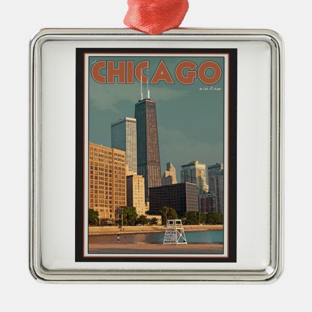 Chicago - underskriften centrerar julgransprydnad metall (Framsidan)