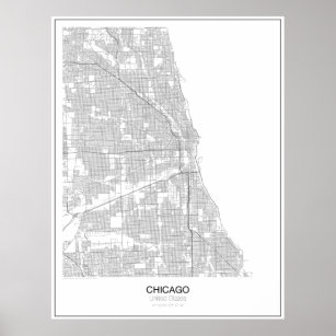 Chicago, United Stater Minimalist Karta Poster