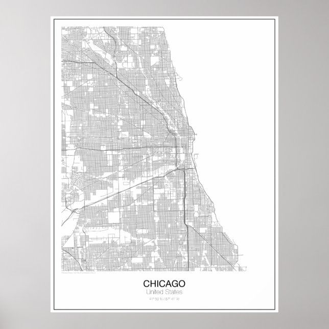 Chicago, United Stater Minimalist Karta Poster (Framsidan)