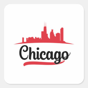 Chicago USA City Cityscape Skyline Funny Gift Fyrkantigt Klistermärke