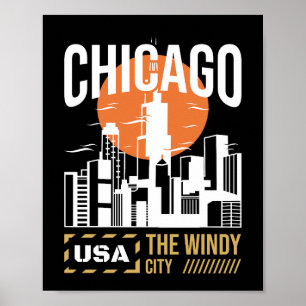Chicago USA Silhuettgrafik Windy City Design Poster