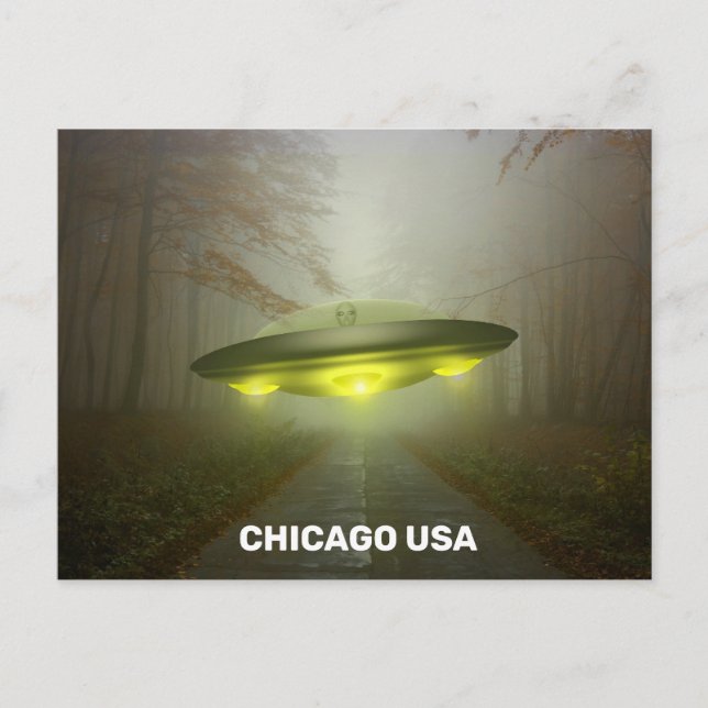 CHICAGO USA SPACESHIP UFO ART-vykort Vykort (Framsida)