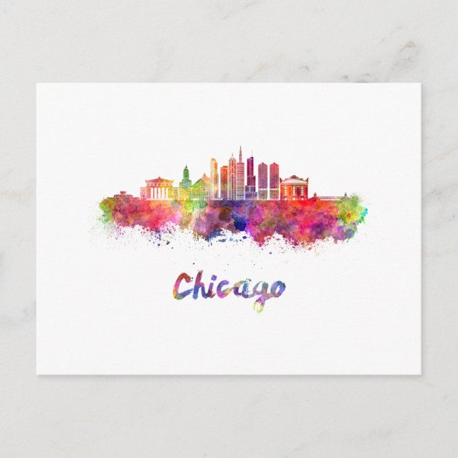Chicago V2 skyline in watercolor Vykort (Framsida)