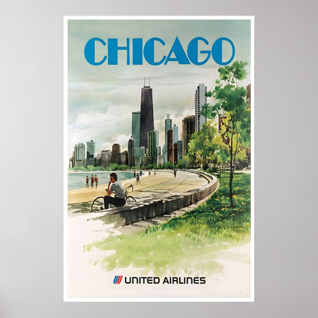 Chicago Väggkonsttryck Resa Affisch Retro Hem (Framsidan)