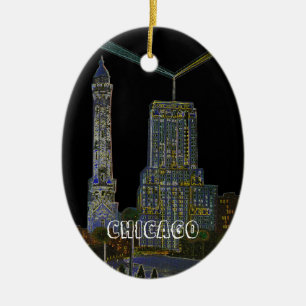 Chicago Vatten Torn BeSnyful Art Vintage Colorful Julgransprydnad Keramik