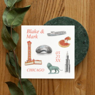 Chicago vattencolor Icons Bröllop Cocktail Napkins Pappersservett