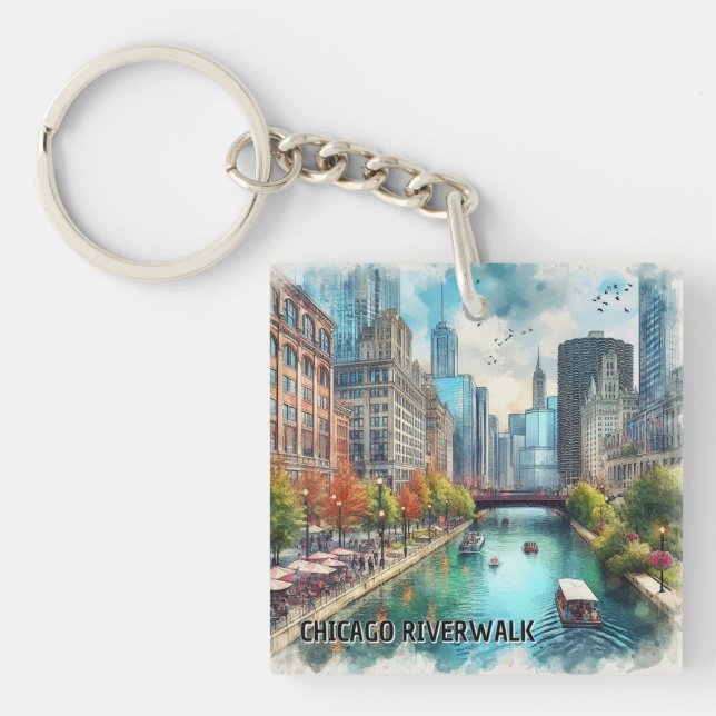 Chicago Vattenfärg Akryl Nyckelring (Framsidan)