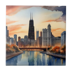 Chicago vattenfärgsart kakelplatta