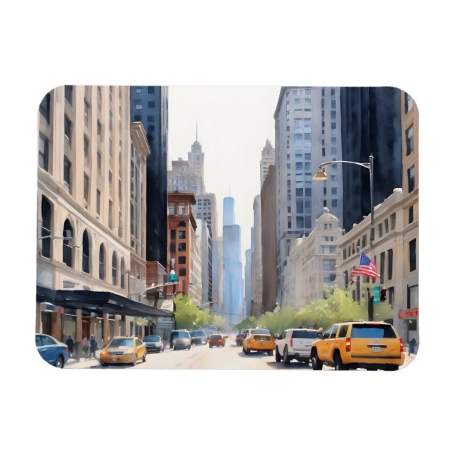 Chicago vattenfärgsart magnet (Horisontell)