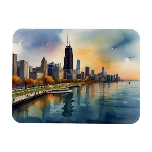 Chicago vattenfärgsart magnet (Horisontell)