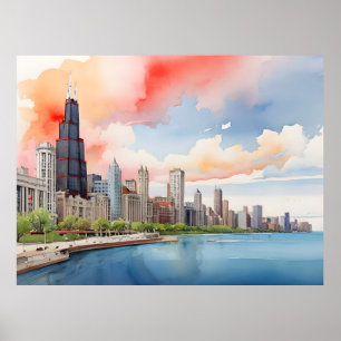 Chicago vattenfärgsart poster