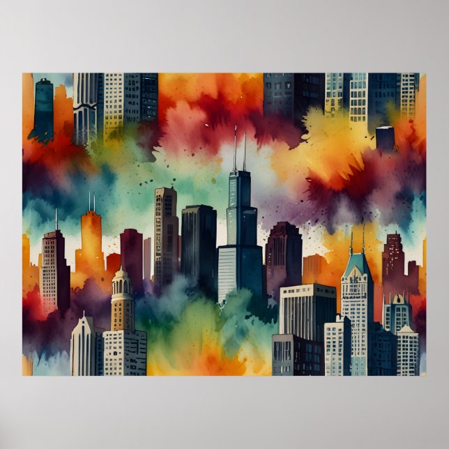 Chicago vattenfärgsart poster (Framsidan)