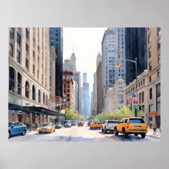 Chicago vattenfärgsart poster (Framsidan)