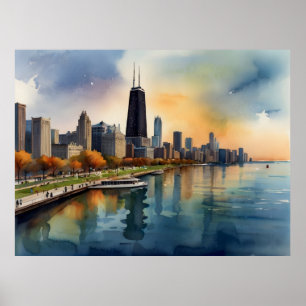 Chicago vattenfärgsart poster