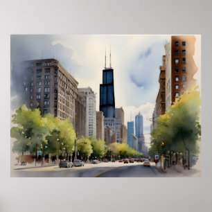 Chicago vattenfärgsart poster