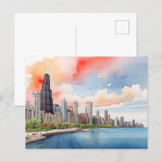 Chicago vattenfärgsart vykort