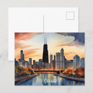 Chicago vattenfärgsart vykort