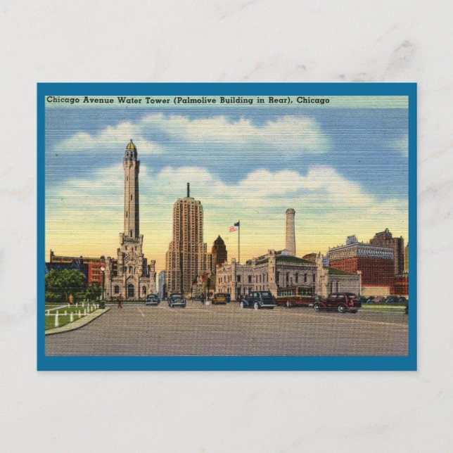 Chicago vattentorn Vintage Vykort (Framsida)