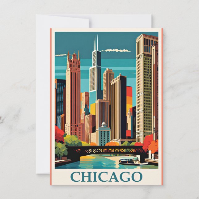 Chicago Vintage Illustration Anteckningskort (Framsida)