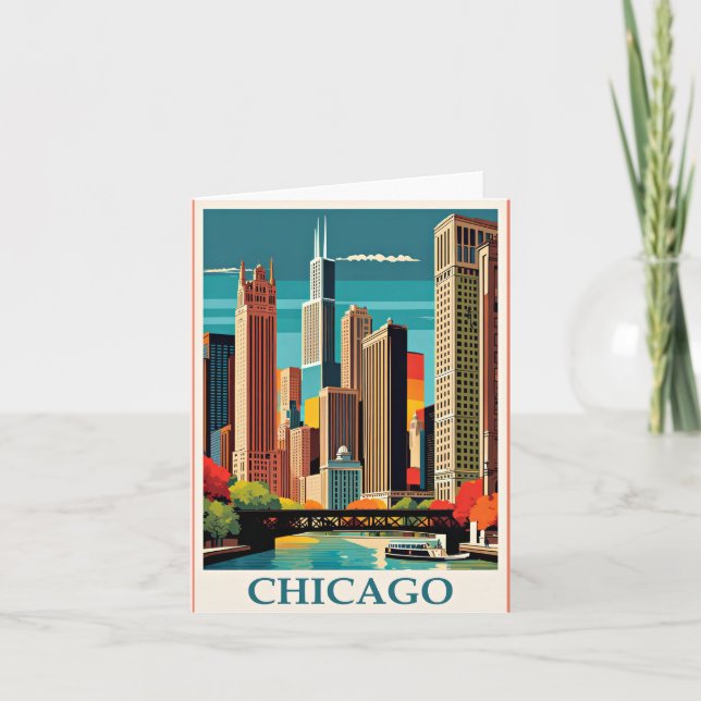 Chicago Vintage Illustration Anteckningskort (Framsida)