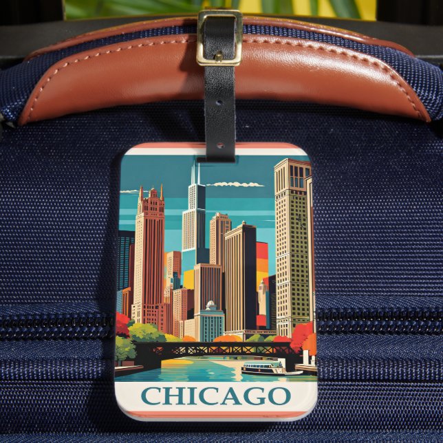 Chicago Vintage Illustration Bagagebricka (Framsida Insitu 2)