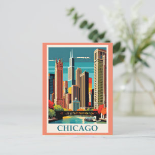 Chicago Vintage Illustration Vykort