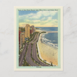 Chicago vintage Oak St. Beach Lake Shore Drive Vykort