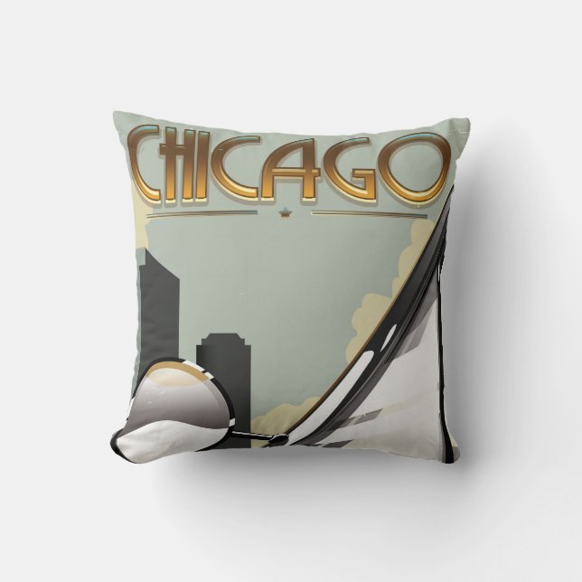 Chicago vintage resemålningaffisch kudde (Framsida)
