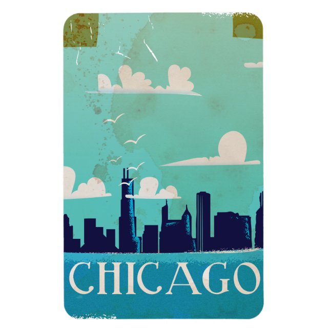 Chicago vintage resemålningaffisch magnet (Vertikal)
