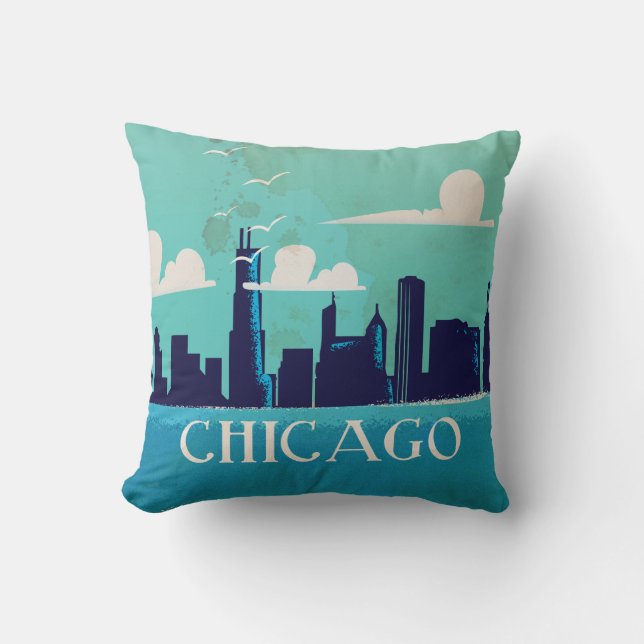 Chicago vintage resemapposters kudde (Framsida)