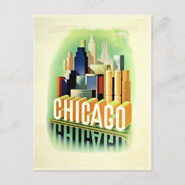 Chicago vintage resor poster vykort (Framsida)