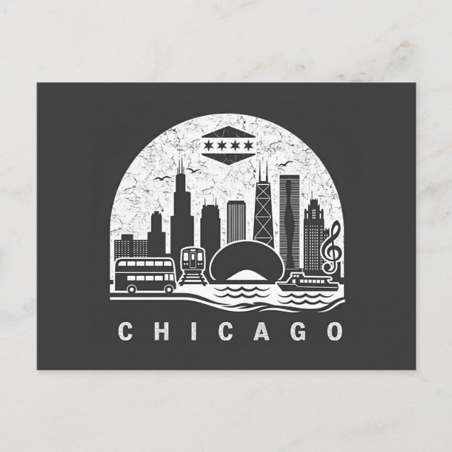Chicago Vintage Siluett Meddelande Vykort (Framsida)