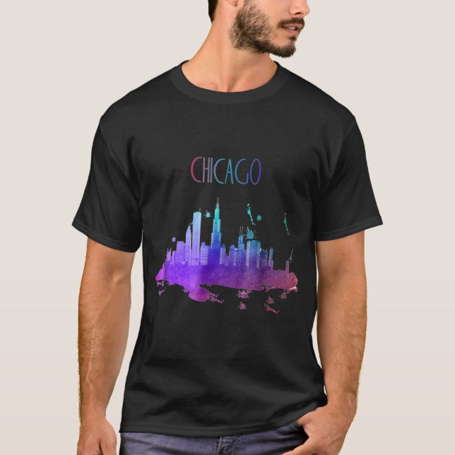 Chicago Watercolor Skyline Bevackra Chicago T Shirt (Framsida)