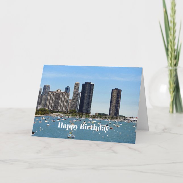 Chicago Waterfront Skyline Photo Birthday Kort (Framsida)