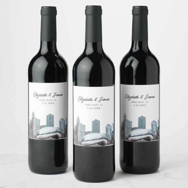 Chicago Wedding Favor Personlig Vinflaska Etikett (Flaskor)