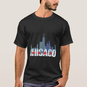 Chicago Windy City Skyline och Chicago Flagga T Shirt