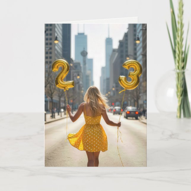 Chicago Woman With Birthday Balloons Kort (Framsida)