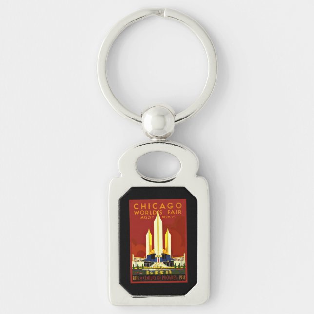 Chicago World's Fair, 1933, Rektangulärt Silverfärgad Nyckelring (Framsidan)