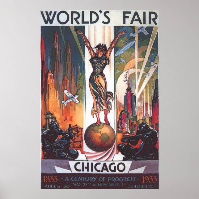 Chicago World's Fair 1933 Vintage affisch (Framsidan)